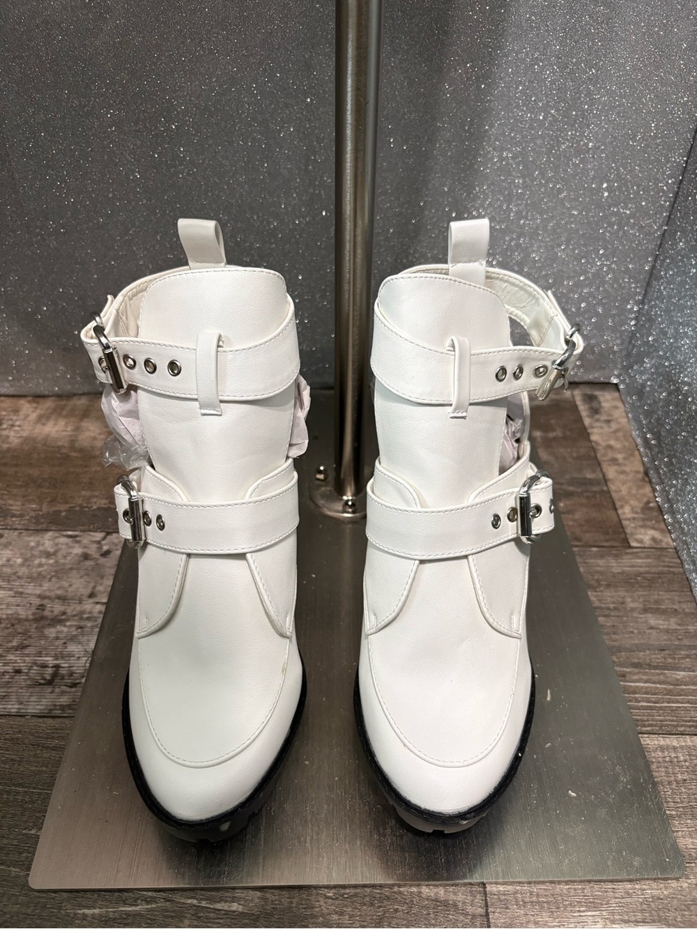 Ashley Stewart White Mary Jane Chunky Heel Boots